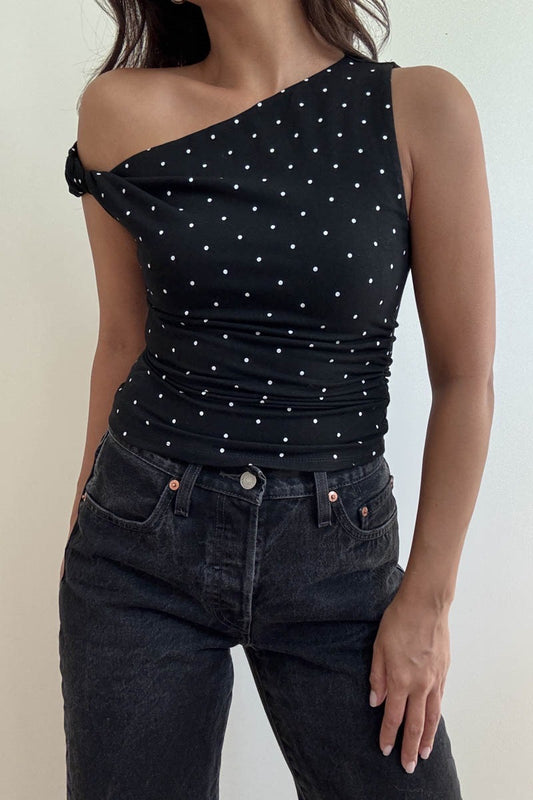 Polka Dot Darling One Shoulder Top