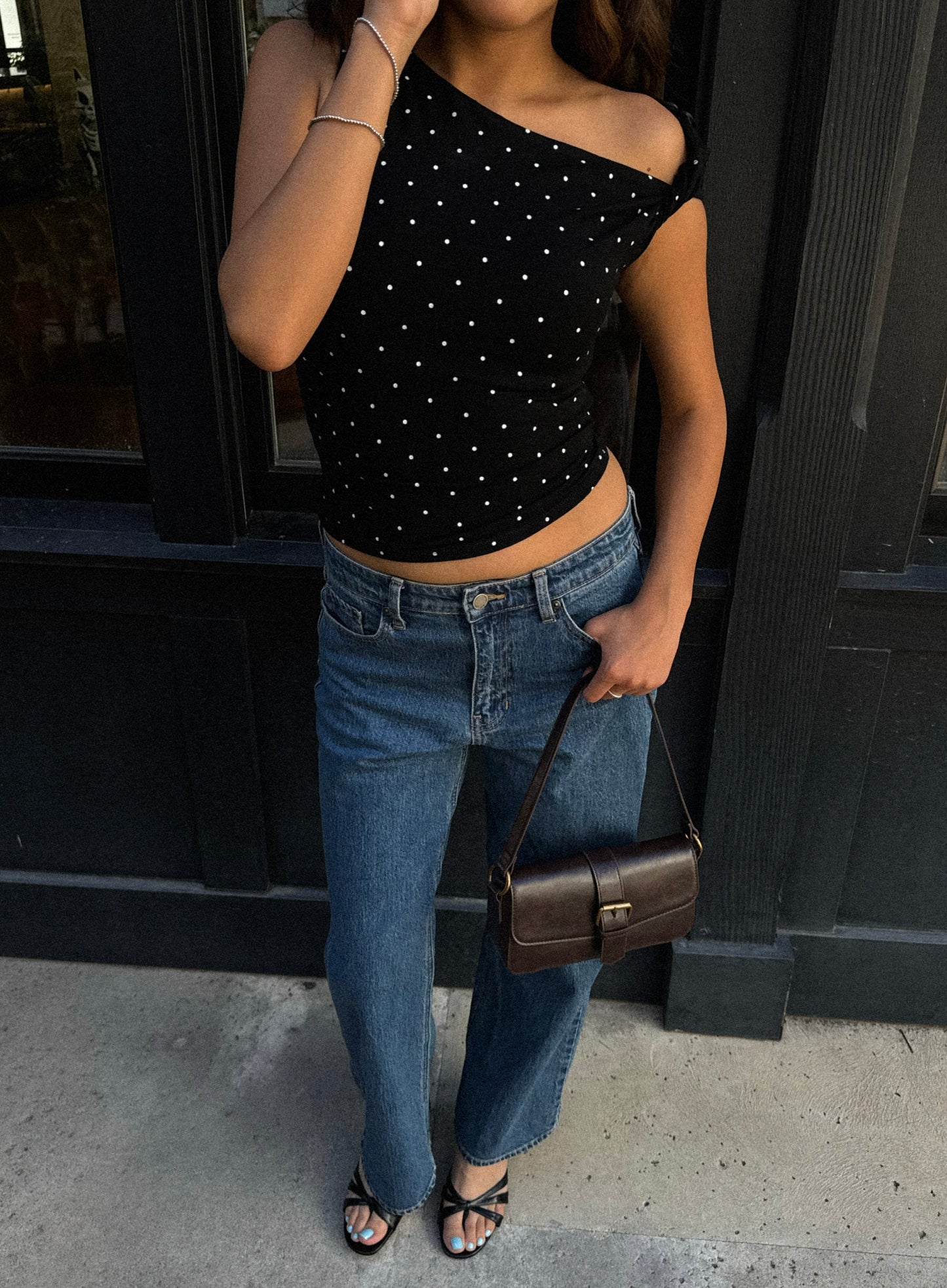 Polka Dot Darling One Shoulder Top