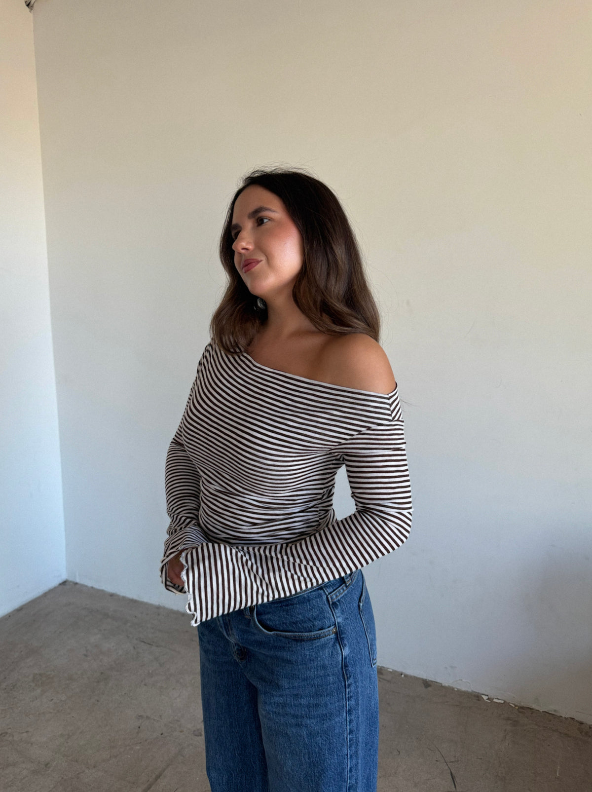 Hazel Stripe One Shoulder Long Sleeve