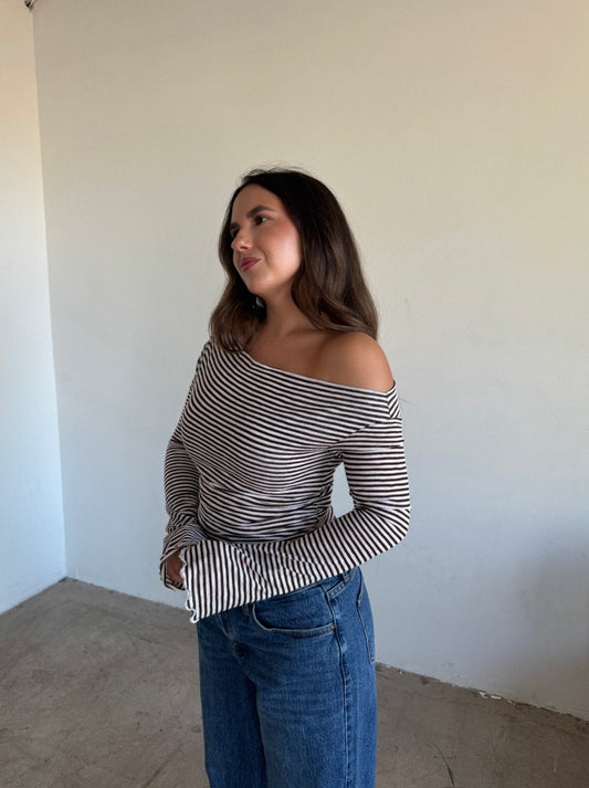 Hazel Stripe One Shoulder Long Sleeve