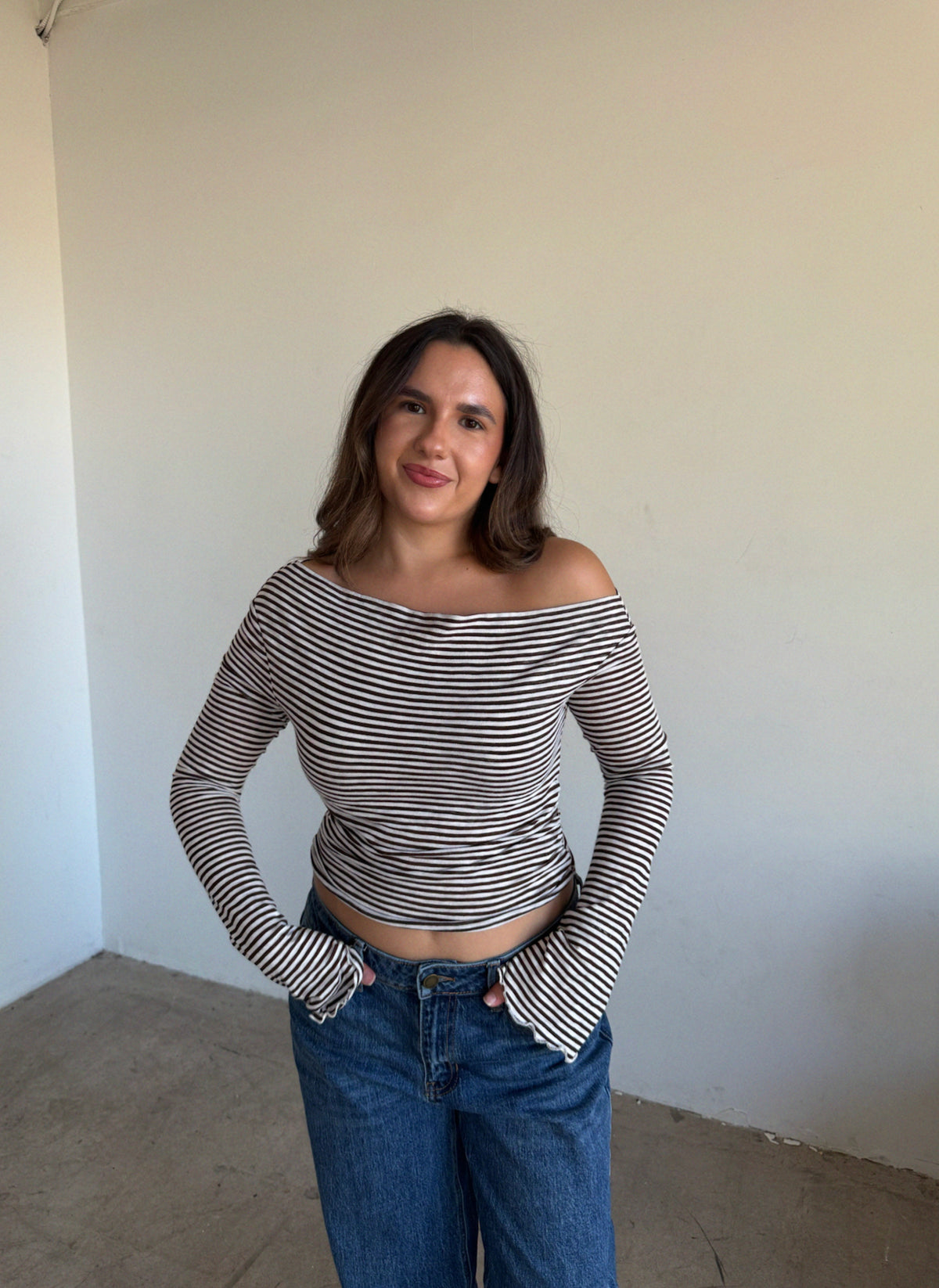 Hazel Stripe One Shoulder Long Sleeve